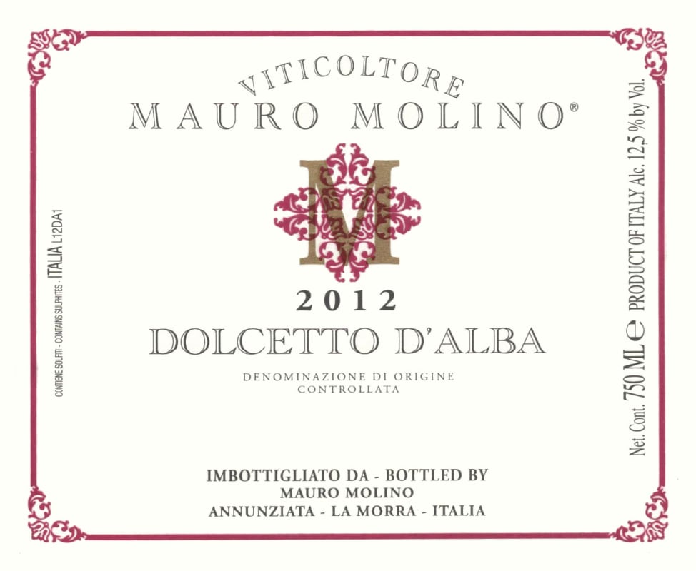 Mauro Molino Dolcetto d'Alba 2012 Front Label