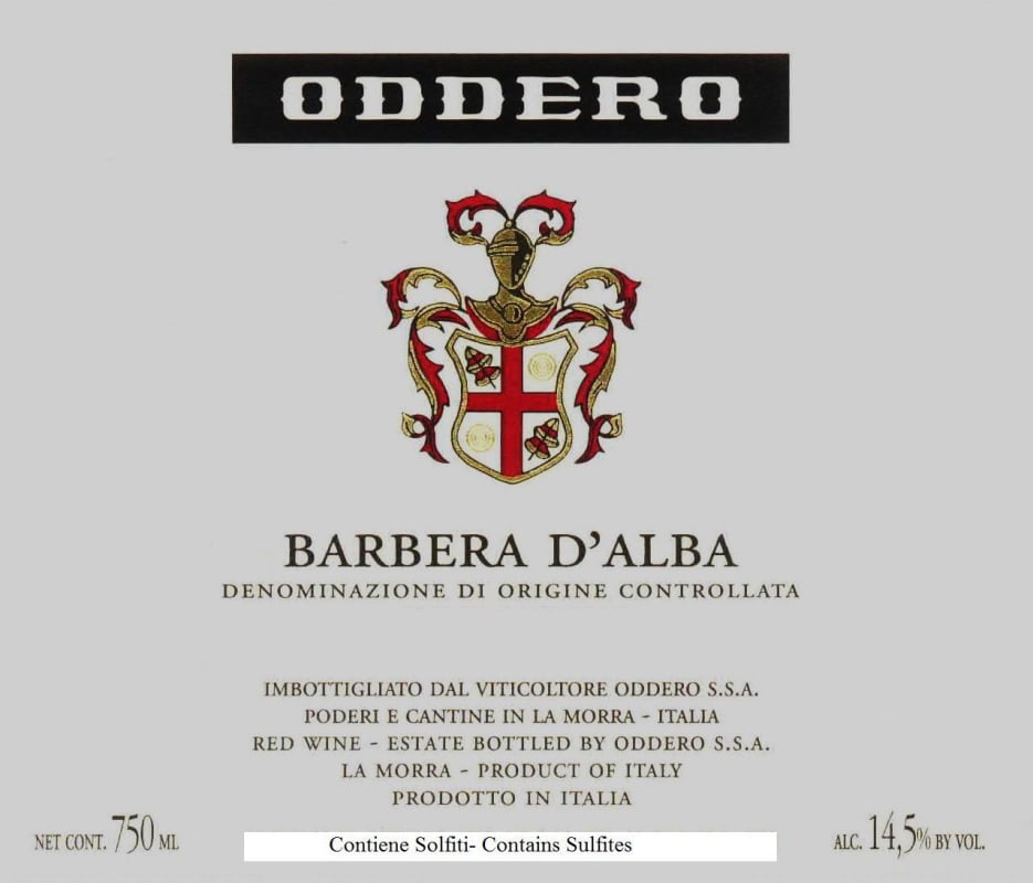 Oddero Barbera d'Alba 2012 Front Label