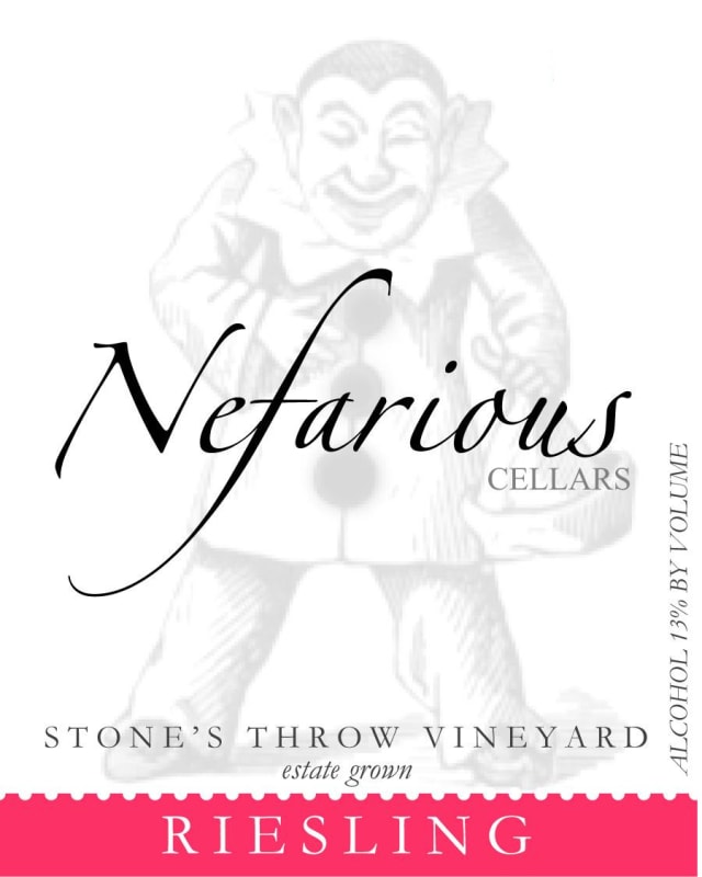 Nefarious Cellars Stones Throw Vineyard Riesling 2013 Front Label