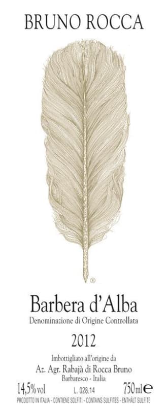 Bruno Rocca Barbera d'Alba 2012 Front Label