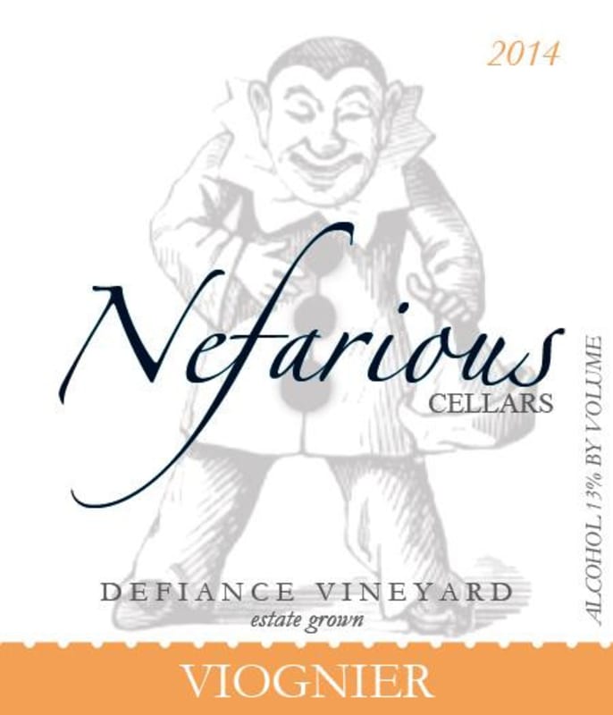 Nefarious Cellars Defiance Vineyard Estate Viognier 2014 Front Label