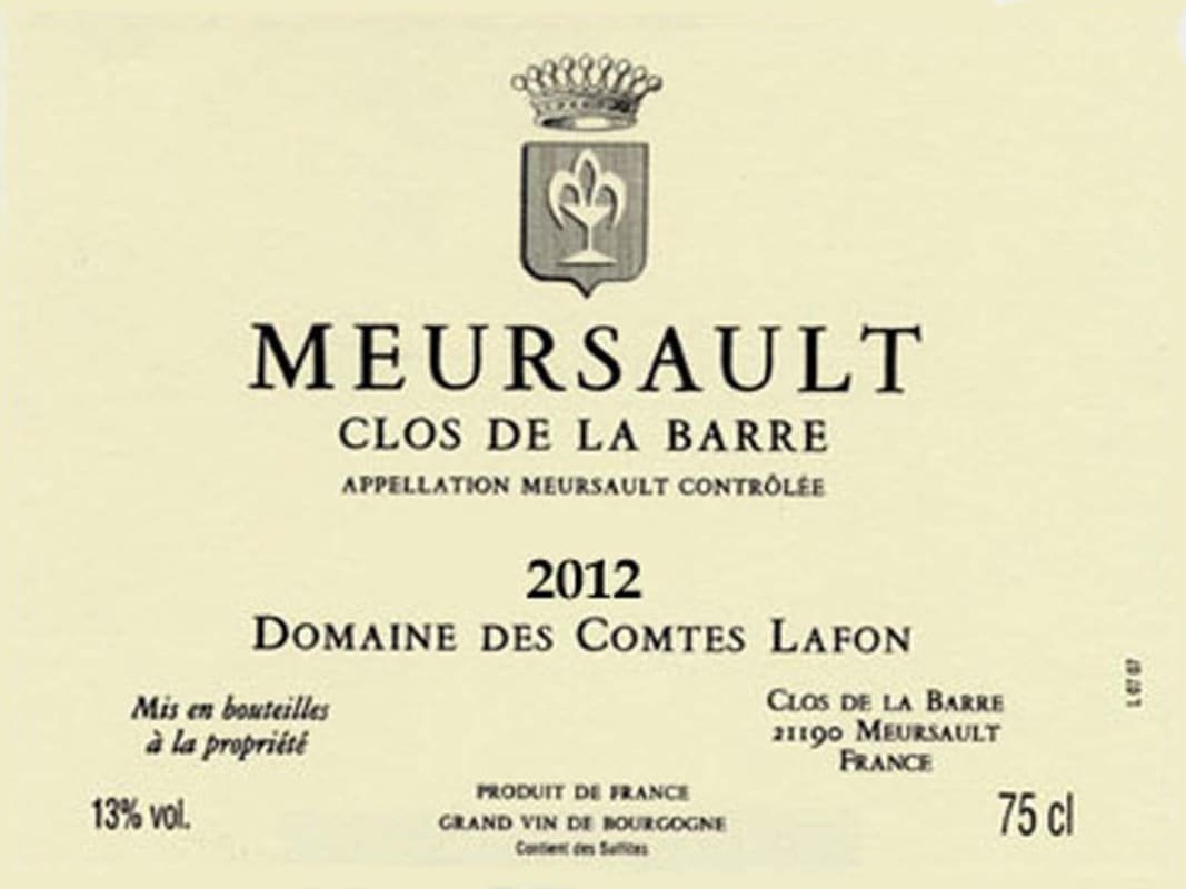 Domaine des Comtes Lafon Meursault Clos de la Barre 2012 Front Label