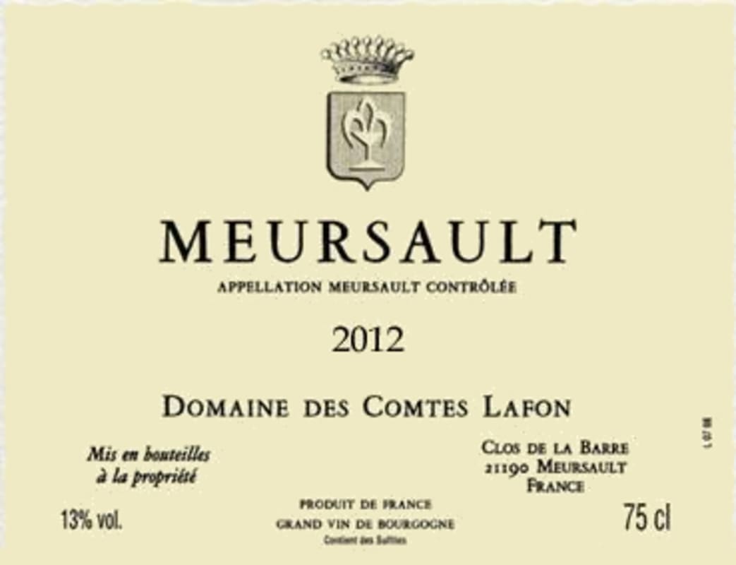 Domaine des Comtes Lafon Meursault 2012 Front Label