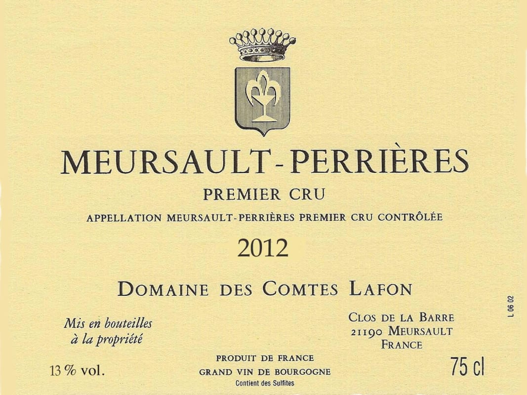Domaine des Comtes Lafon Meursault Perrieres Premier Cru 2012 Front Label