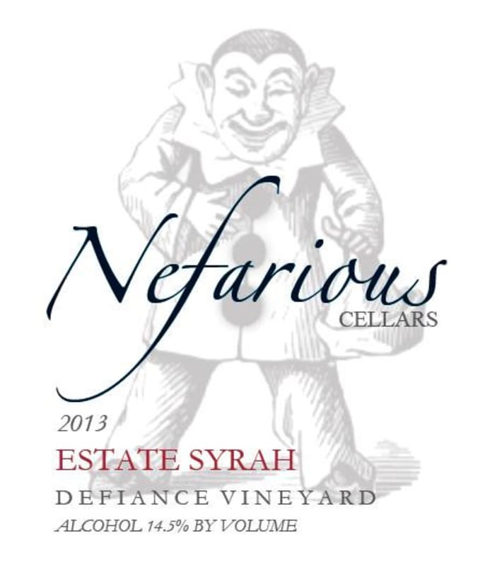 Nefarious Cellars Defiance Vineyard Estate Syrah 2013 Front Label