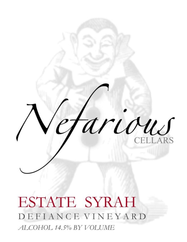 Nefarious Cellars Defiance Vineyard Estate Syrah 2010 Front Label