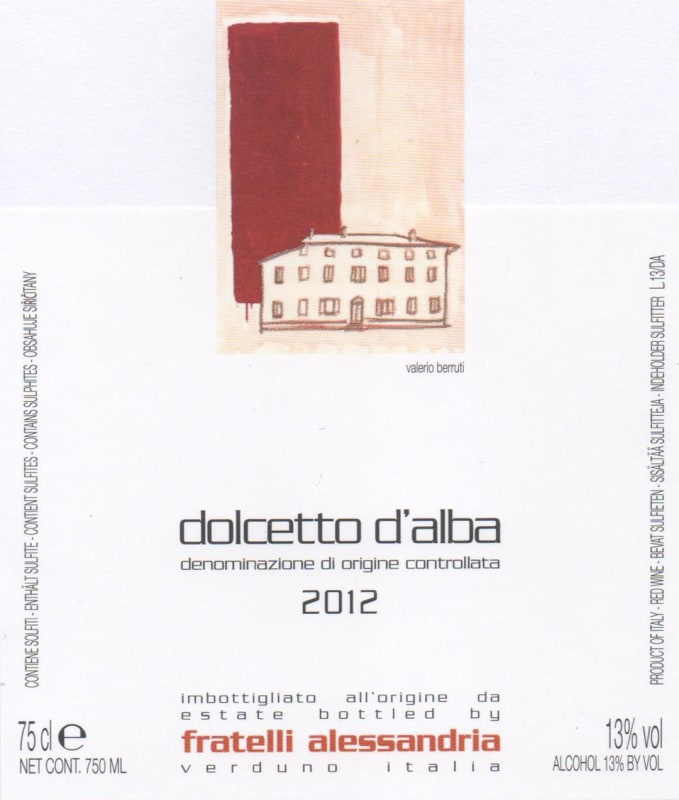 Fratelli Alessandria Dolcetto d'Alba 2012 Front Label