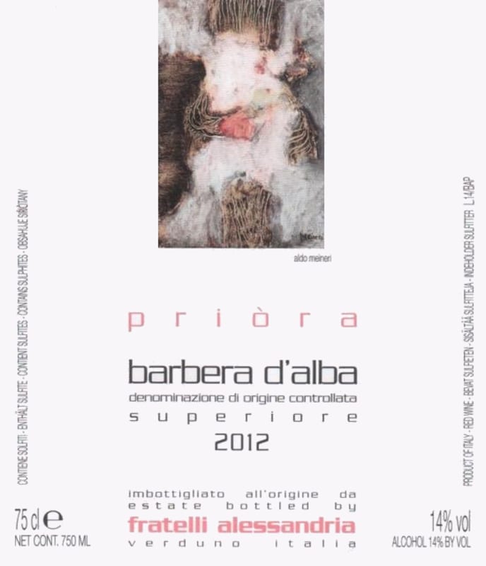 Fratelli Alessandria Barbera d'Alba La Priora 2012 Front Label