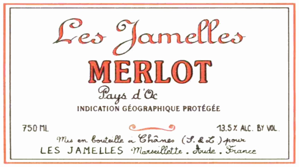 Les Jamelles Vins de Pays D'Oc Merlot 2012 Front Label