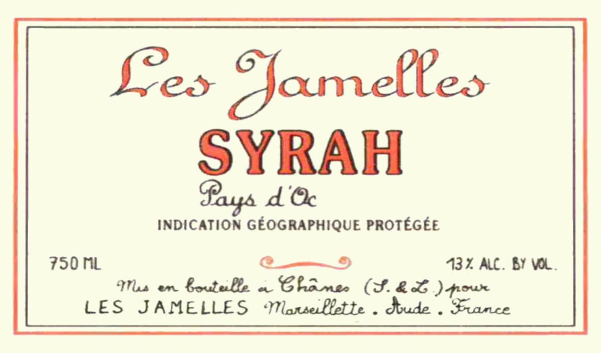 Les Jamelles Vins de Pays D'Oc Syrah 2012 Front Label