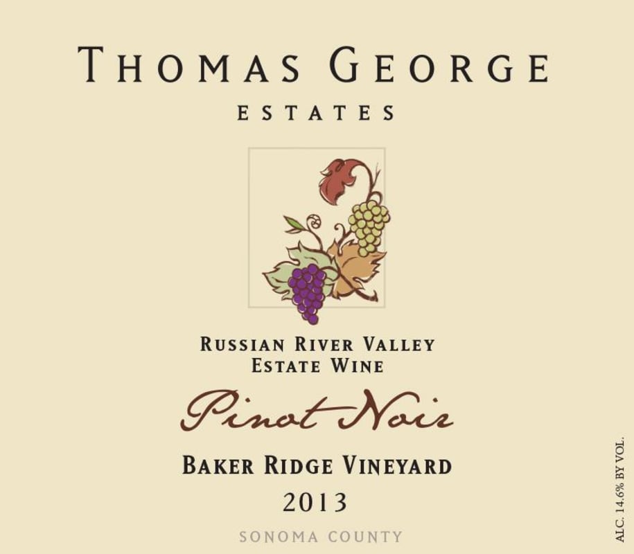 Thomas George Baker Ridge Vineyard Pinot Noir 2013 Front Label