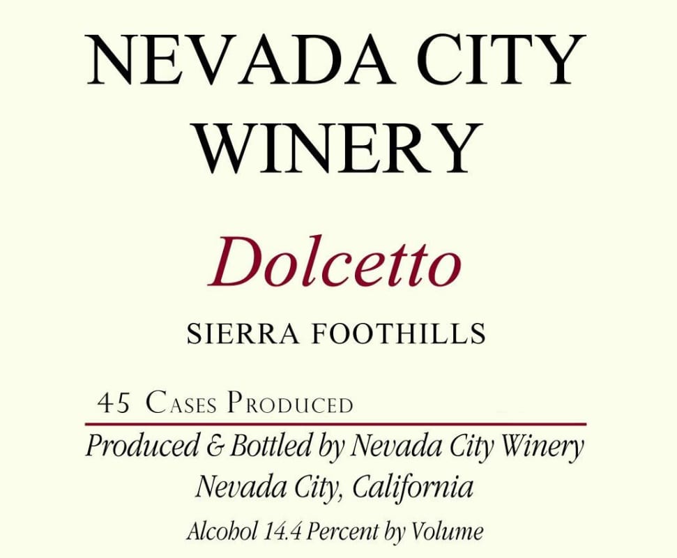 Nevada City Winery Dolcetto 2013 Front Label