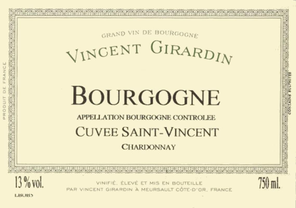 Vincent Girardin Bourgogne Cuvee Saint-Vincent Blanc 2012 Front Label