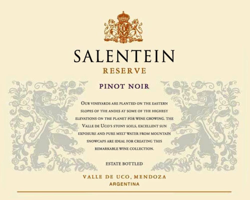 Salentein Reserve Pinot Noir 2012 Front Label