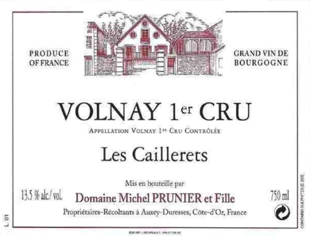 Prunier, M Volnay Les Caillerets Premier Cru 2012 Front Label
