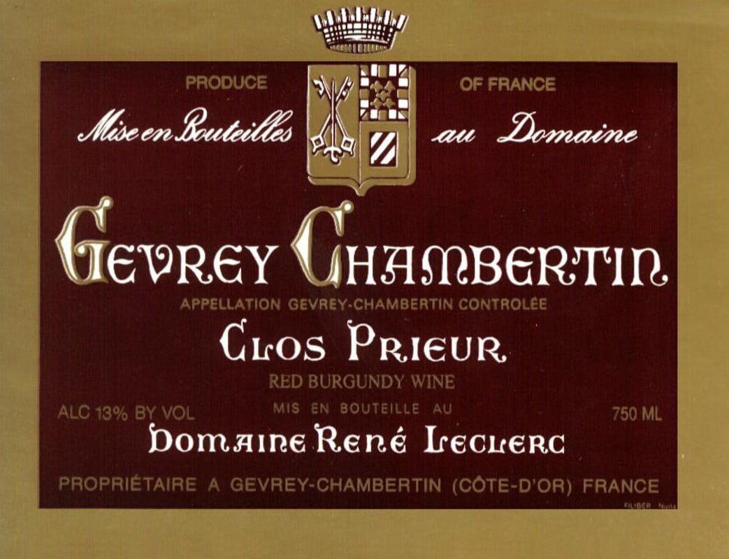 Rene Leclerc Gevrey Chambertin Clos Prieur 2012 Front Label