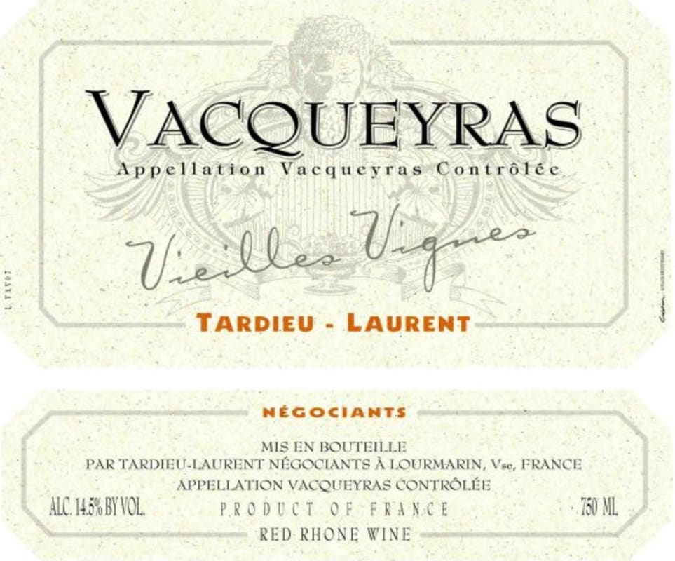 Tardieu-Laurent Vacqueyras Vieilles Vignes 2012 Front Label