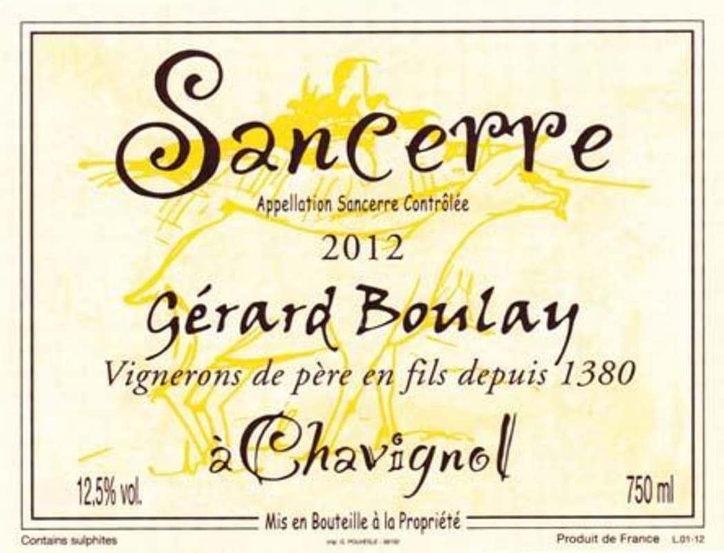 Gerard Boulay Sancerre Chavignol 2012 Front Label