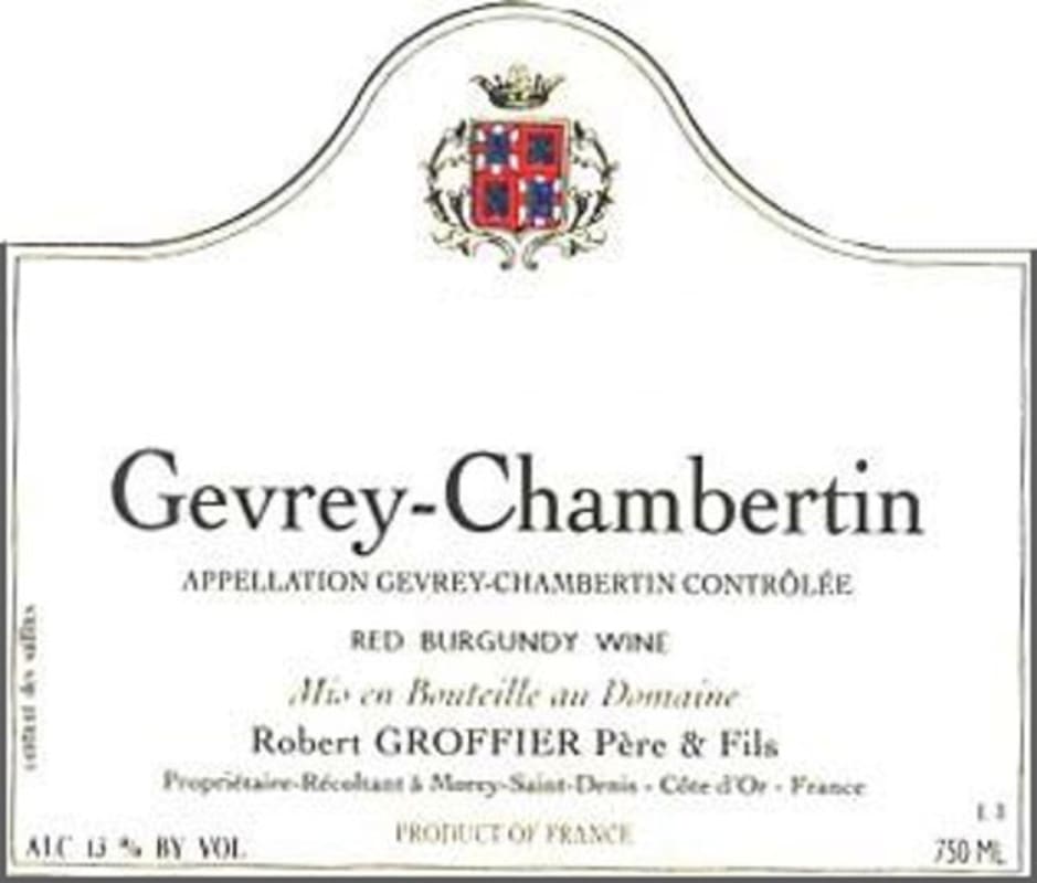 Domaine Robert Groffier Gevrey Chambertin 2012 Front Label