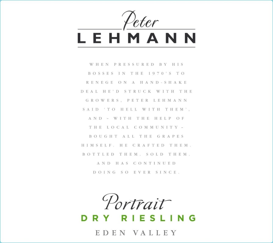 Peter Lehmann Portrait Eden Valley Riesling 2013 Front Label