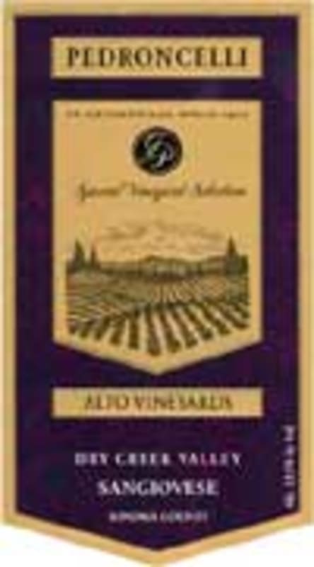 Pedroncelli Alto Vineyard Sangiovese 1999 Front Label