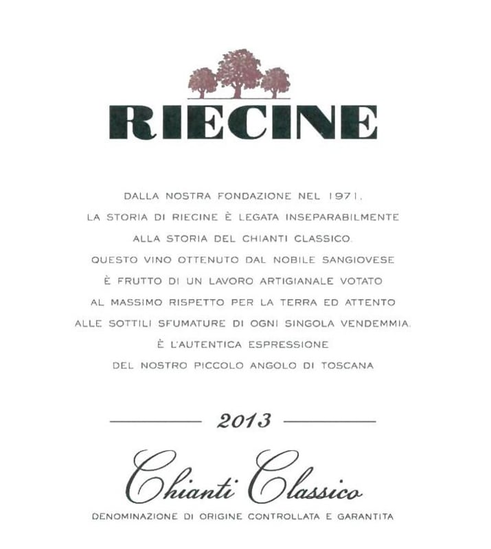 Riecine Chianti Classico 2013 Front Label