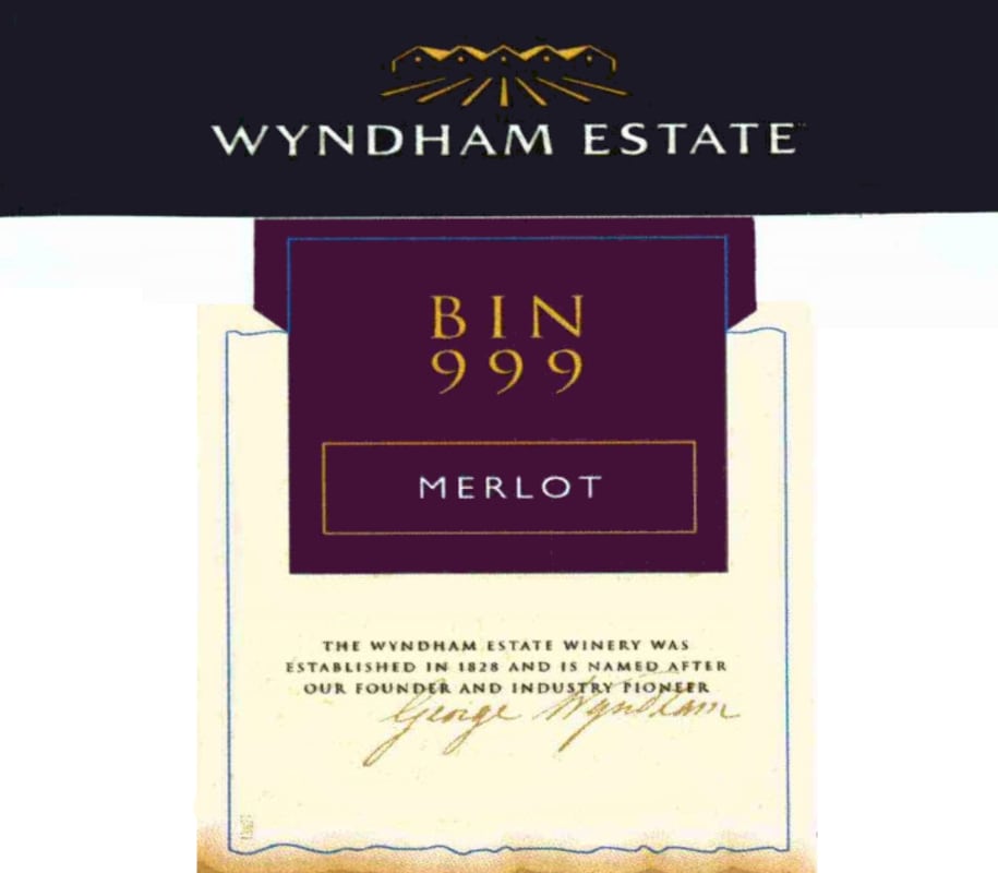 Wyndham Bin 999 Merlot 2013 Front Label