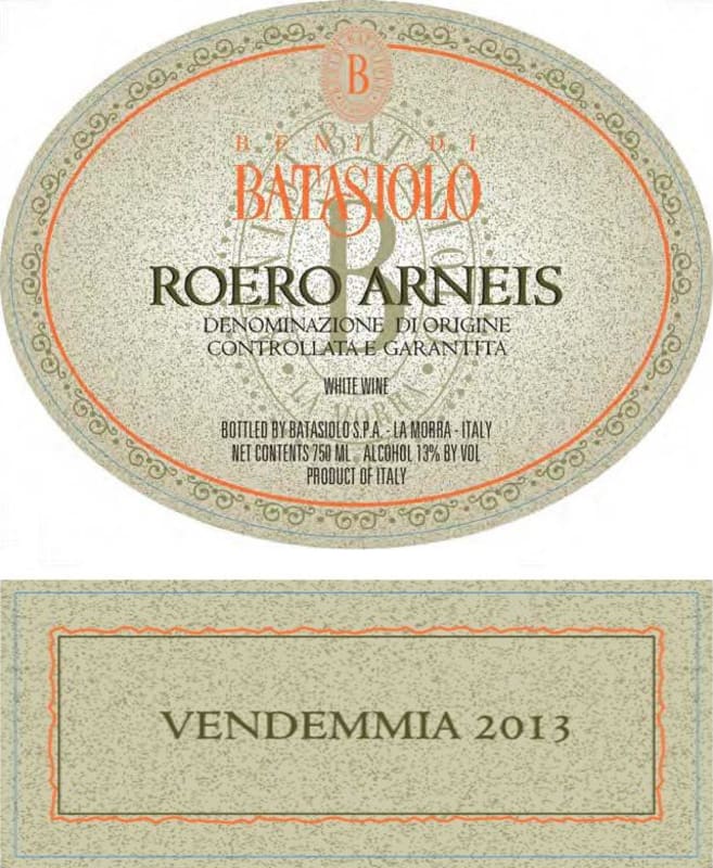 Beni di Batasiolo Roero Arneis 2013 Front Label