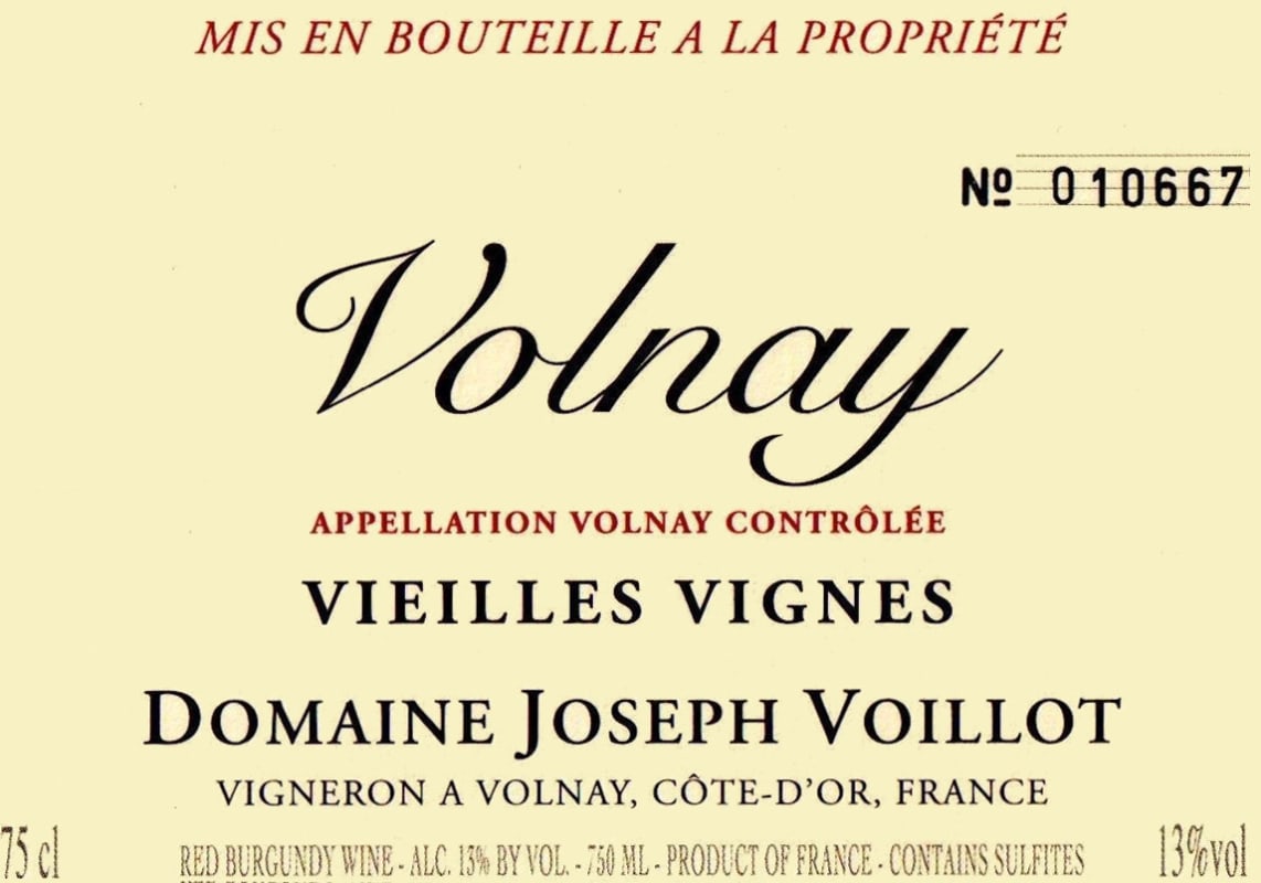 Domaine Joseph Voillot Volnay Vieilles Vignes 2013 Front Label