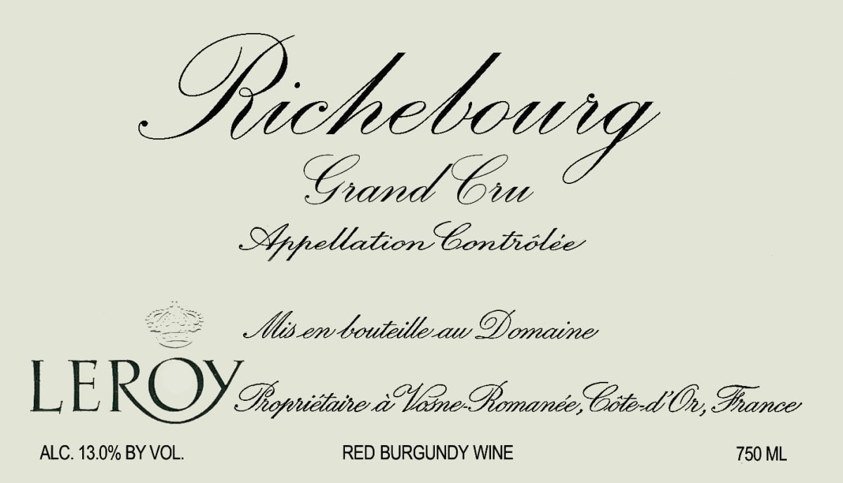 Domaine Leroy Richebourg Grand Cru 2013 Front Label