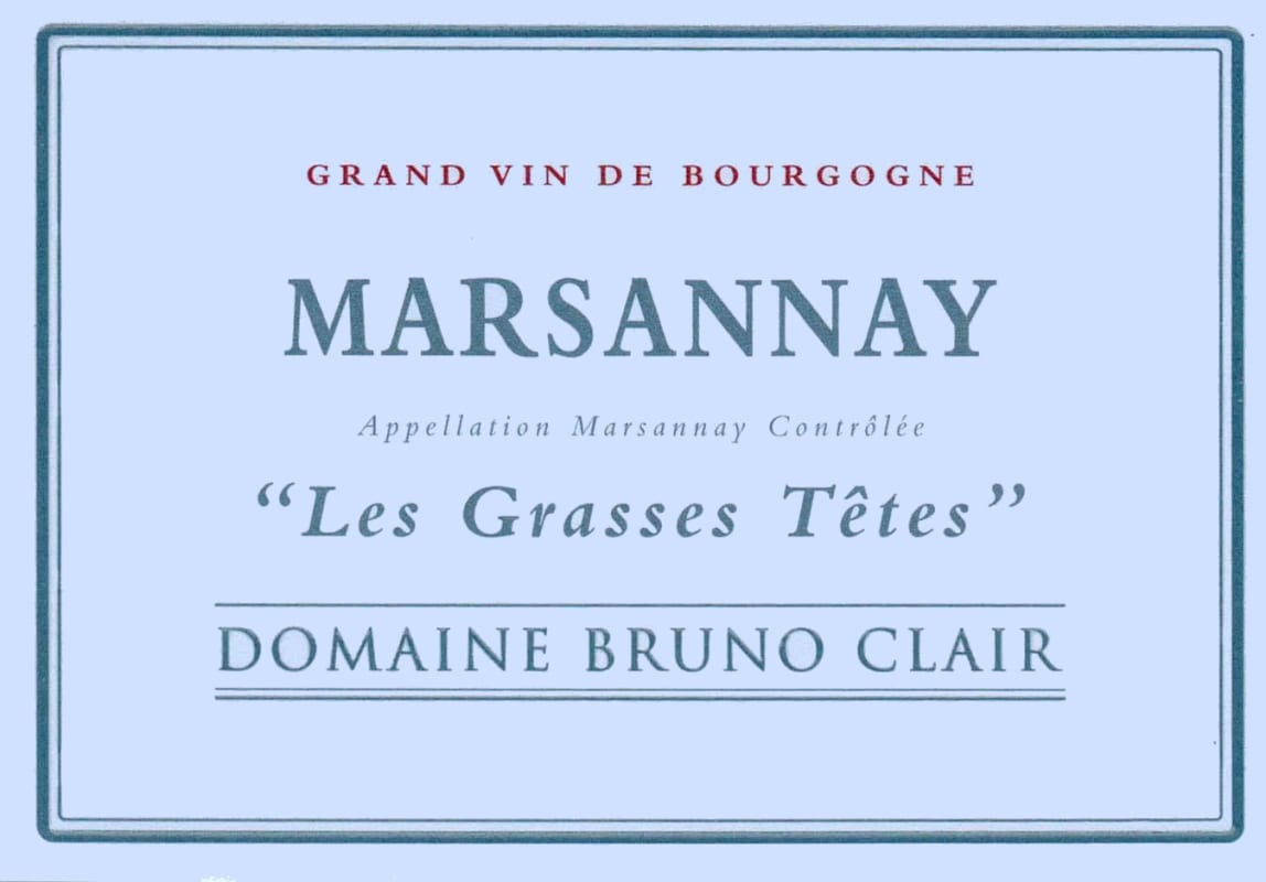 Bruno Clair Marsannay Les Grasses Tetes 2013 Front Label