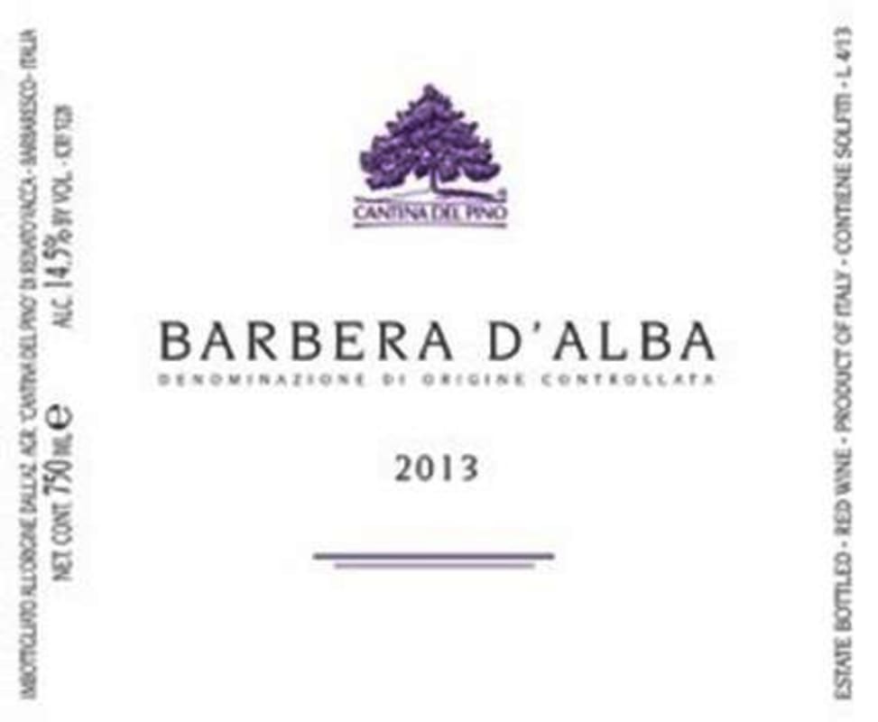 Cantina del Pino Barbera d'Alba 2013 Front Label
