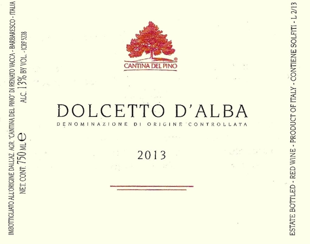 Cantina del Pino Dolcetto d'Alba 2013 Front Label