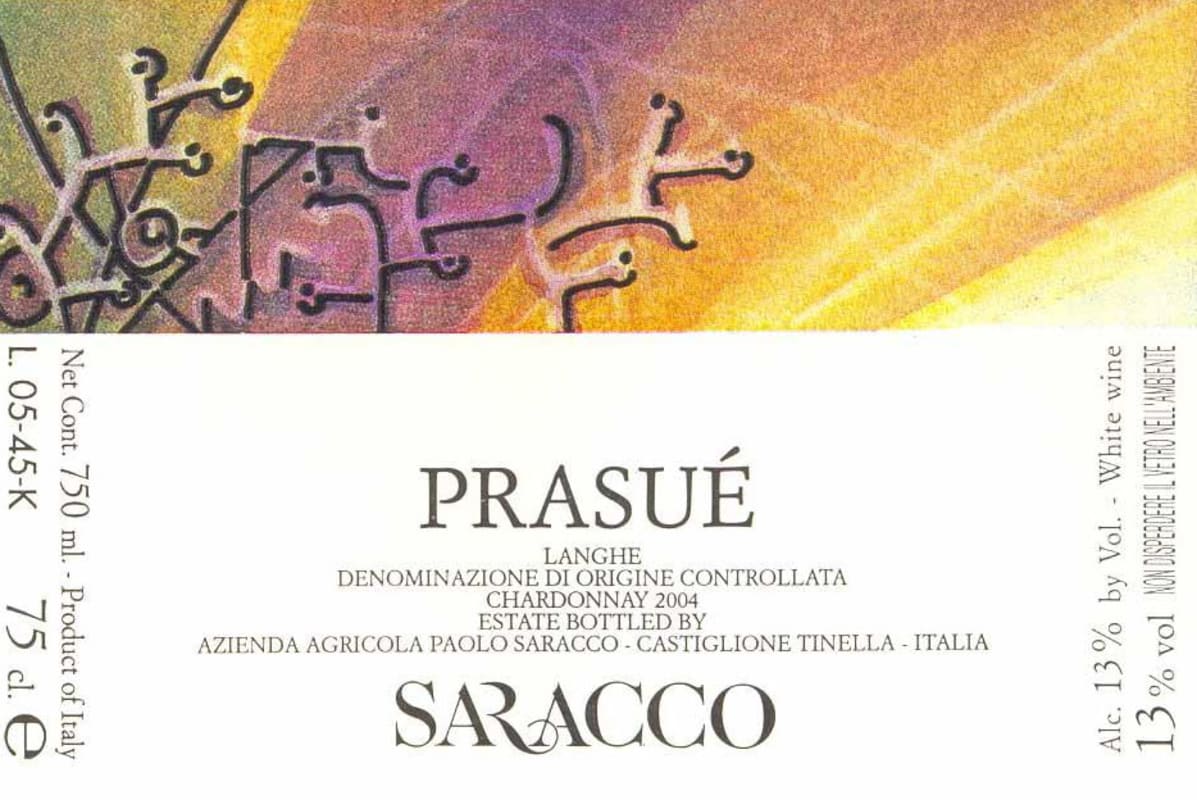 Saracco Prasue Chardonnay 2013 Front Label