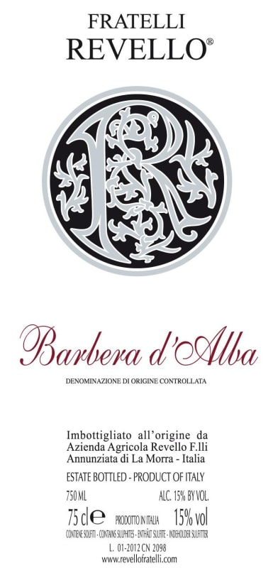Fratelli Revello Barbera d'Alba 2013 Front Label