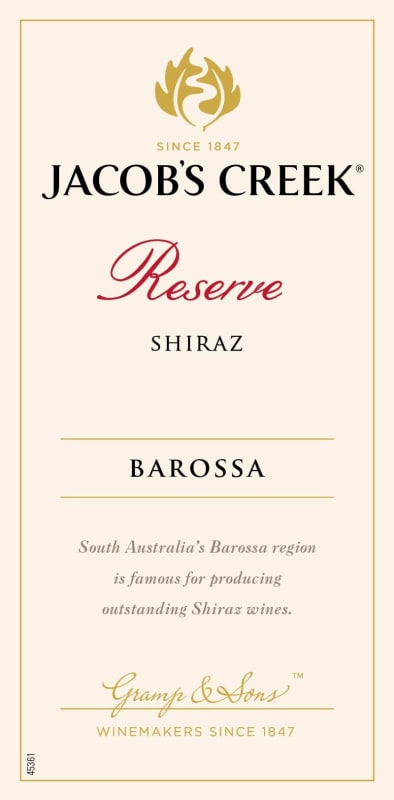 Jacob's Creek Barossa Reserve Shiraz 2013 Front Label