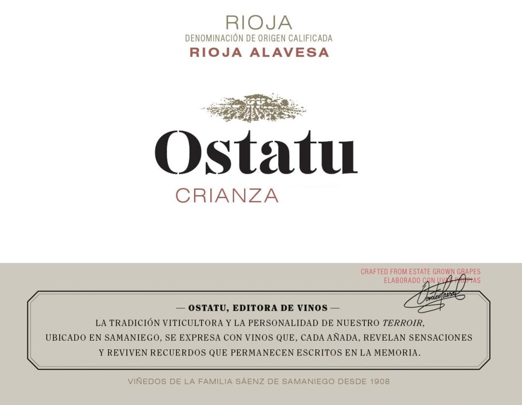 Ostatu Rioja Crianza 2013 Front Label