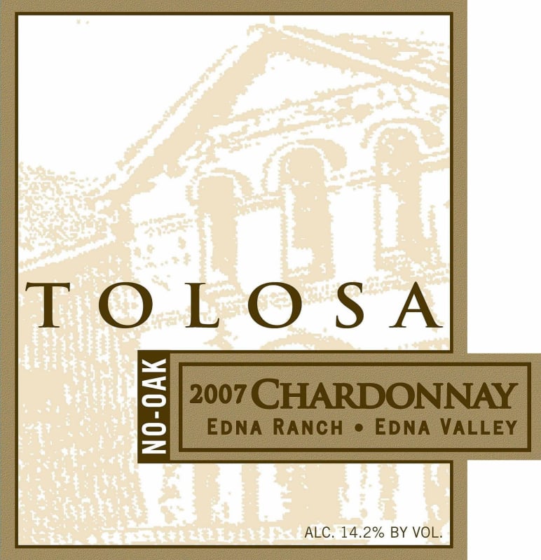 Tolosa Winery No Oak Chardonnay 2007 Front Label