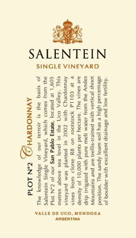 Salentein Single Vineyard Chardonnay 2013 Front Label
