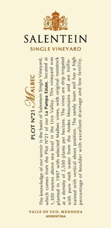 Salentein Single Vineyard Malbec 2013 Front Label