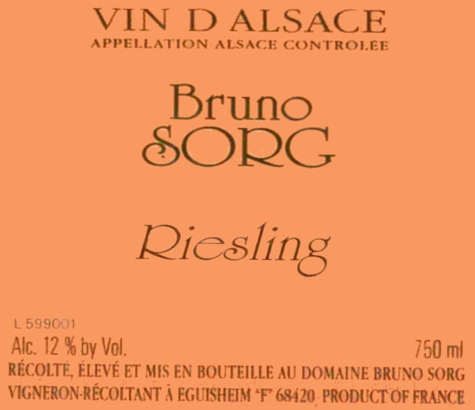 Bruno Sorg Riesling 2013 Front Label