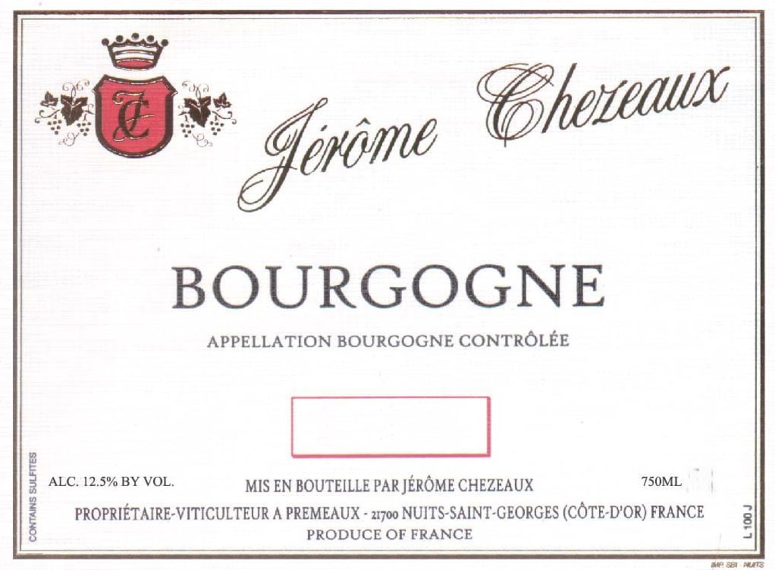 Jerome Chezeaux Bourgogne Rouge 2013 Front Label