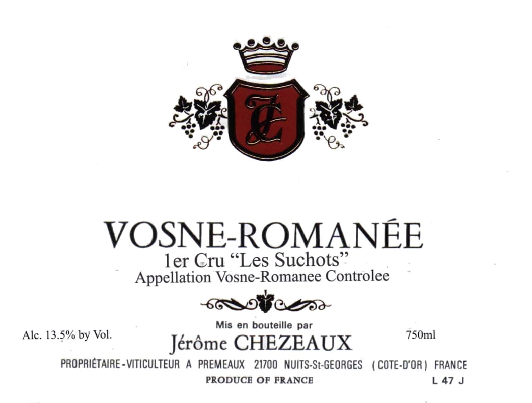 Jerome Chezeaux Vosne-Romanee Les Suchots Premier Cru 2013 Front Label