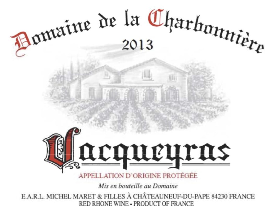 Domaine de la Charbonniere Vacqueyras Rouge 2013 Front Label