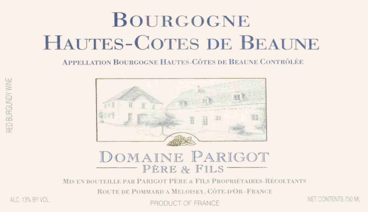 Domaine Parigot Bourgogne Hautes-Cotes de Beaune Rouge 2013 Front Label