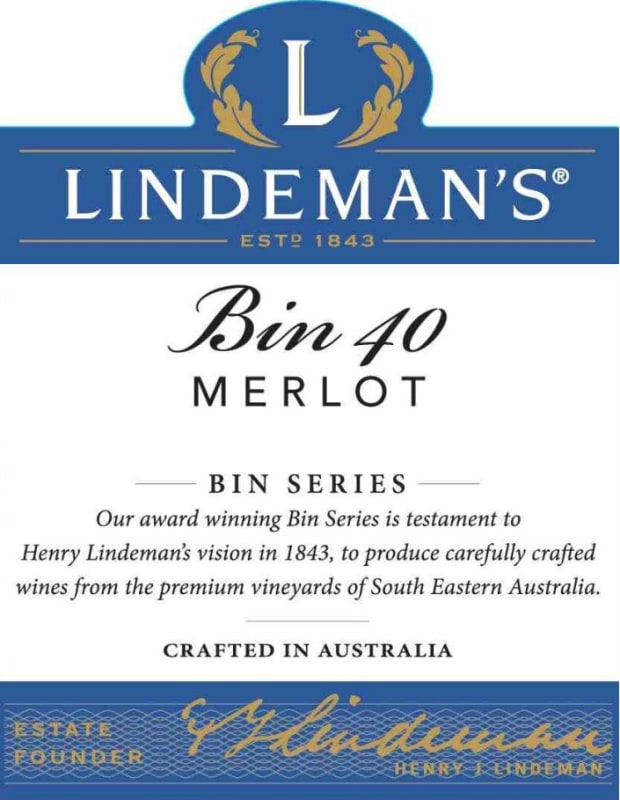 Lindeman’s Bin Series Bin 40 Merlot 2014 Front Label