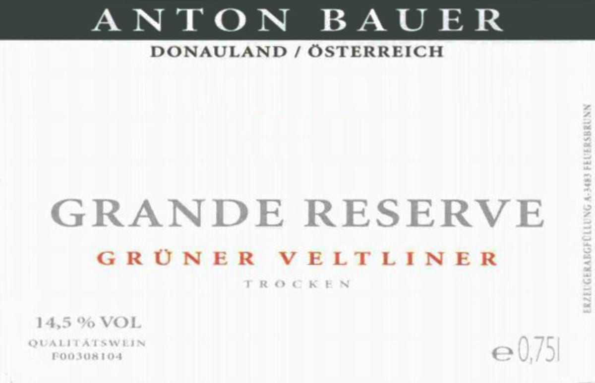 Anton Bauer Grande Reserve Gruner Veltliner 2014 Front Label