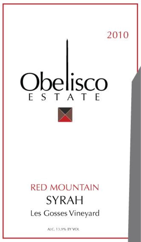 Obelisco Estate Los Gosses Vineyard Syrah 2010 Front Label