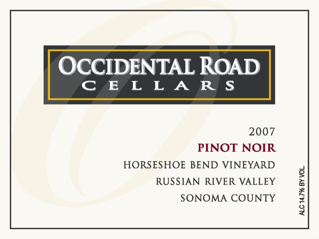 Occidental Road Cellars Horseshoe Bend Vineyard Pinot Noir 2007 Front Label