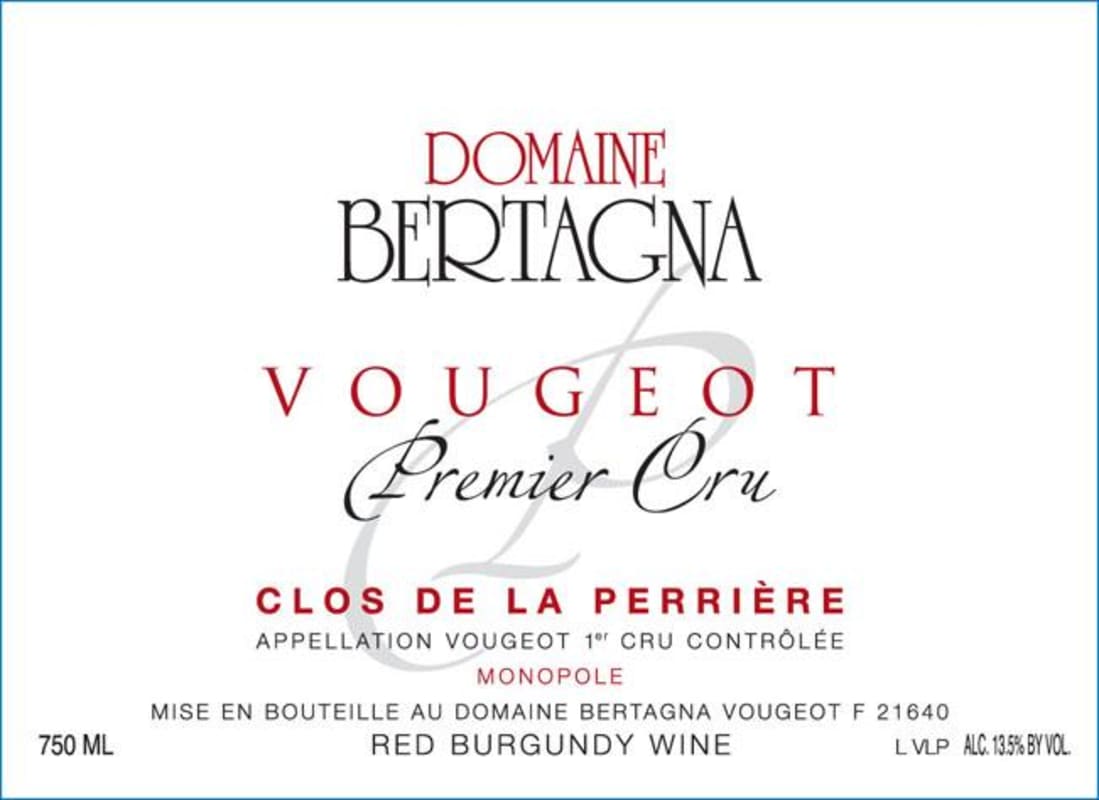 Domaine Bertagna Vougeot Clos de la Perriere Premier Cru Monopole 2014 Front Label